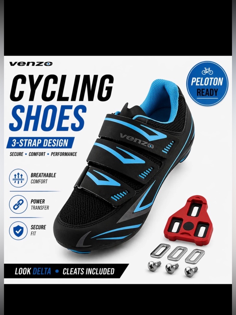 🔥Venzo Men’s Black and Blue Cycling Shoes - 3-Strap Athletic Fit🔥